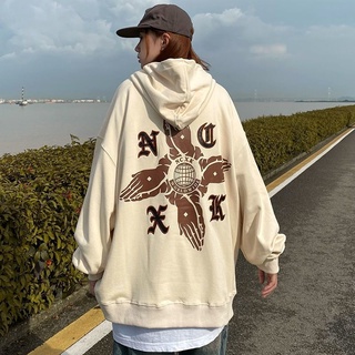 เสื้อกันหนาว มีฮู้ด ทรงหลวม ขนาดใหญ่ สไตล์ฮิปฮอป สตรีท ฮาราจูกุ อเมริกัน สําหรับผู้ชาย และผู้หญิง