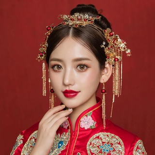 🔥 ขายร้อน / จีน Hanfu เจ้าสาว Headwear ชุดพู่มังกรและนกฟีนิกซ์ชุดโบราณเครื่องประดับผมงานแต่งงานสีแดงเสื้อผ้าซิ่วเหอฟีนิ