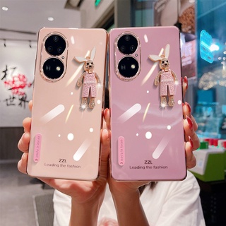 Ready Stock Colorful Casing เคส Huawei P50 Pro P40 Pro + Plus Straight Edge Plating Phone Case with Trendy Rabbit Ultra-thin Silicone Soft Case Back Cover เคสโทรศัพท