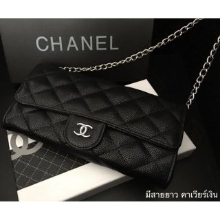 ✨กระเป๋าสตางค์สองพับใบยาวมีสายถอดได้ cc ch cn chanel Crossbody ชาแนล กระเป๋าสายโซ่