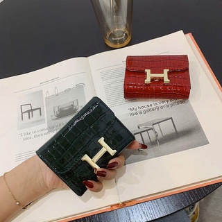 Hermes ใหม่ กระเป๋าใส่บัตร ขนาดเล็ก ลายหนังจระเข้ สไตล์เกาหลี ยุโรป และอเมริกา แฟชั่นเรียบง่าย สําหรับผู้หญิง 2022