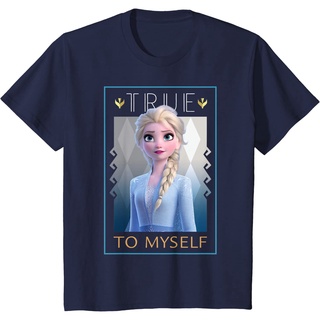 เสื้อยืดผ้าฝ้ายพิมพ์ลายคลาสสิก แขนสั้นcrew neckเสื้อยืดแขนสั้นลําลอง ผ้าฝ้าย พิมพ์ลาย Disney Frozen 2 Elsa True To Mysel