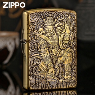 Zippo Zippo ของแท้☫☑❍Zippo ไฟแช็กน้ำมันก๊าดแท้ Ghost King Series: Duo Wen Tian Wang Golden Armour (มีลายเซ็น)