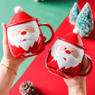 Creative Christmas mug ถ้วยเซรามิกที่มีมูลค่าสูงพร้อมฝาปิดช้อนถ้วยดื่มความจุขนาดใหญ่ผู้ชายและผู้หญิงบ้านอาหารเช้าcup