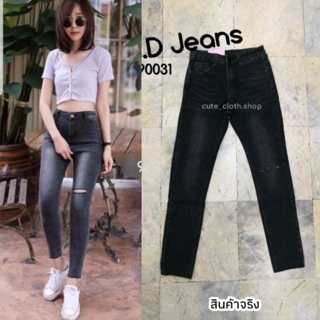 90031-g-d-jeans-ยีนส์ขายาวผ้ายืด-สีดำทรงเดฟ