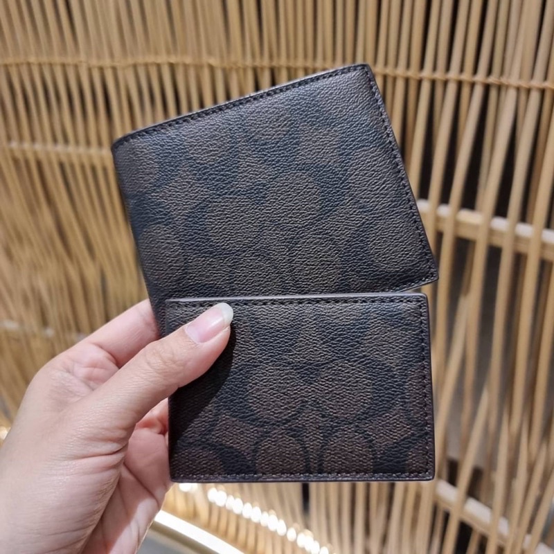 ส่งฟรี-coach-f74993-compact-id-wallet-in-signature