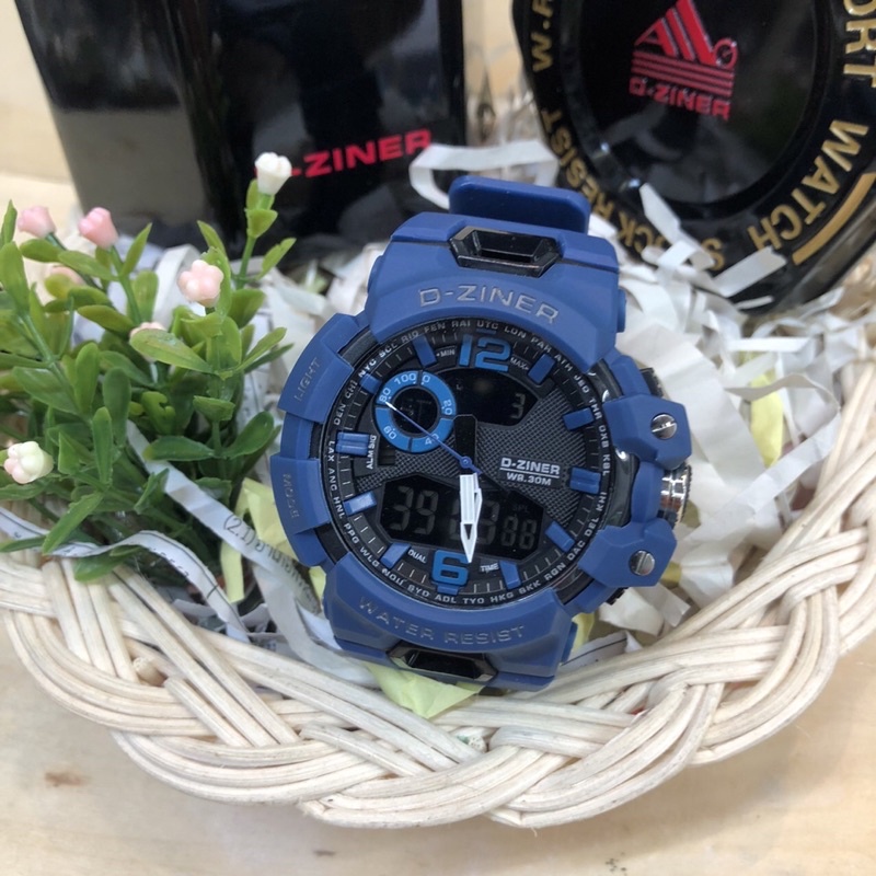 d-zinerนาฬิกาข้อมือชายเครื่องญี่ปุ่นระบบquartz-hybrid-analog-digitalทรงกลม40มม-water-resistance3atm-พร้อมกล่อง