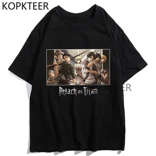 เสื้อยืดผ้าฝ้ายพิมพ์ลายขายดี เสื้อยืด พิมพ์ลายอนิเมะ Attack on Titan Eren Yeager Mikasa Armin Arlert Manga แฟชั่นฤดูร้อน