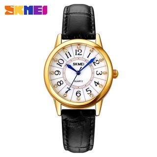 Skmei นาฬิกาข้อมือควอตซ์ ดิจิทัล สายหนัง กันน้ํา หรูหรา เรียบง่าย สําหรับผู้หญิง