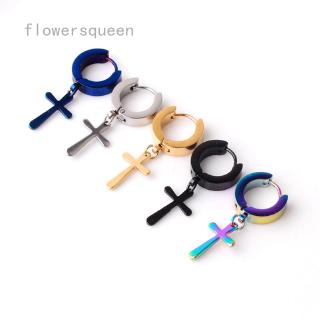 สินค้า flowersqueen เครื่องประดับผู้หญิงต่างหูจี้ไม้กางเขนสแตนเลส