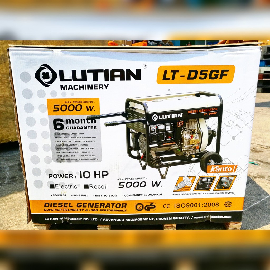 lutian-เครื่องปั่นไฟ-ดีเซล-รุ่น-lt-d5-gf-5000วัตต์-10hp-เครื่องยนต์4จังหวะ-กุญแจสตาร์ท-เชื่อกดึงสตาร์ท-ปั่นไฟ