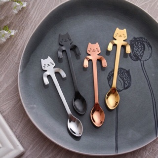 ช้อนกาแฟสแตนเลส ช้อนขนาดเล็ก 1 ชิ้น รูปแมวน่ารัก สวยงาม Cat Teaspoon Spoon Coffee Tea