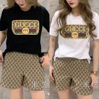 🌟Set 2 ชิ้น Gucci ✨เสื้อยืดปักลายกุชชี่มาพร้อมขาสั้นพิมพ์ลาย ผ้าดีใส่สบายมาก ✔️งานนำเข้า พร้อมส่งแล้วคร่า