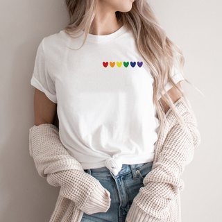 【100% cotton】เสื้อยืดแขนสั้น พิมพ์ลายกราฟฟิค LGBT Lesbian Queer สีรุ้ง