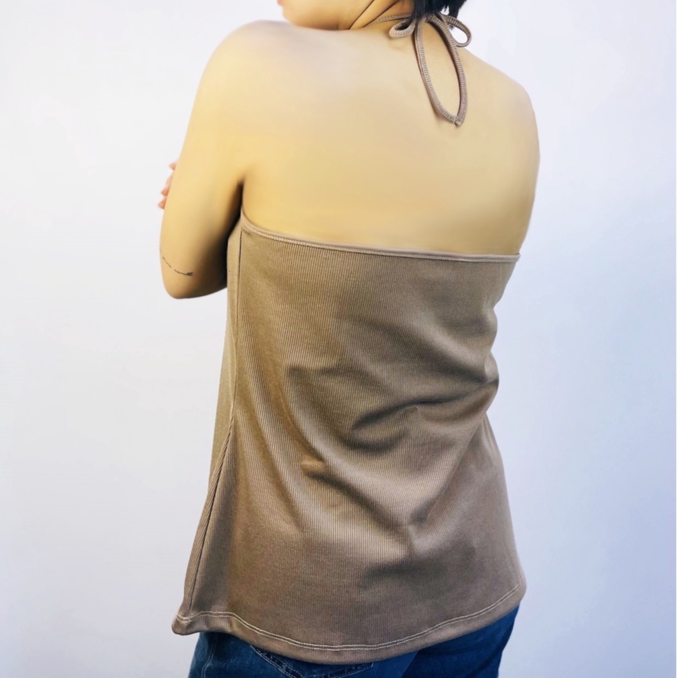ผ้าร่อง-ผูกคอ-xxl-แบรนด์chotyshop-สินค้าผลิตในไทย-เสื้อสายเดี่ยวผ้าร่อง-สาวอวบคนอ้วนใส่ได้-qbax-g