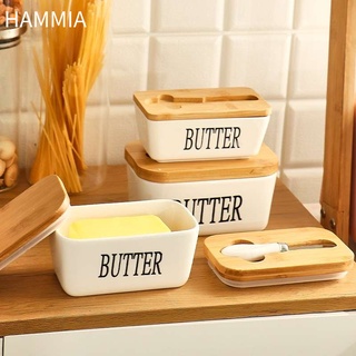 HAMMIA🧈🧈 กล่องเซรามิค กล่องใส่เนย กล่องใส่เนยฝาไม้ กล่องเก็บชีส พร้อมฝาปิดไม้ สําหรับใส่เนย อาหาร Butter Keeper