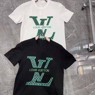 เสื้อยืดโอเวอร์ไซส์Lo uis Vui tton Tag เสื้อคอกลม แขนสั้น ผ้าฝ้าย พิมพ์ลายตัวอักษรS-3XL