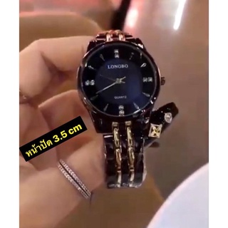 นาฬิกาสีดำทองหน้าปัดดีไซน์เพชร หน้าปัด 3.5 ซม