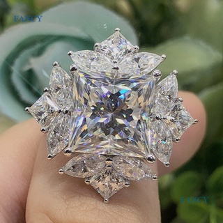 Fancy แหวนแต่งงาน แบบใส ประดับเพทาย เกล็ดหิมะ หรูหรา คุณภาพสูง สีเงิน สําหรับผู้หญิง เต้นรํา ปาร์ตี้ เครื่องประดับ