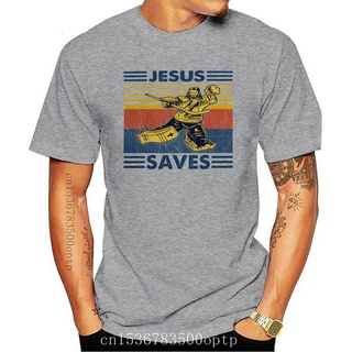 【hot sale】เสื้อกีฬา ลาย Jesus Saves Hockey Goal สําหรับผู้ชาย