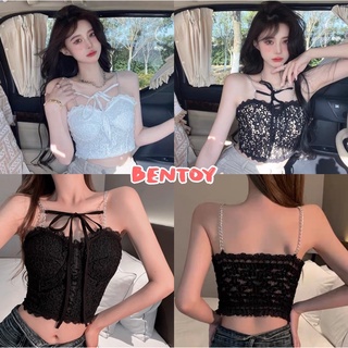 Bentoy(bratop630)เสื้อสายเดี่ยวลูกไม้ มีฟองน้ำ ดีเทลสายโซ่ผูกสายหน้าอก น่ารักเซ็กซี่