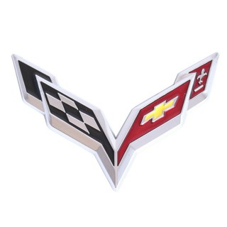 สินค้า โลโก้ เชฟโรเลต คอลเว็ต งานโลหะ Chevrolet Corvette C7 ZR1 Stingray 3D Silver Metal Emblem Badge Car Emblem
