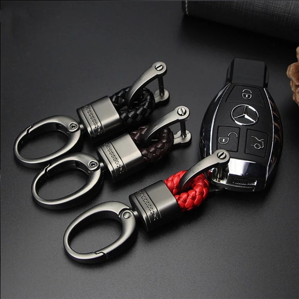 พวงกุญแจรถยนต์-พวงกุญแจเชือกหนังทอมือ-หัวเข็มขัดเกือกม้า-พวงกุญแจรถ-ของขวัญสร้างสรรค์-อุปกรณ์เสริมรถยนต์