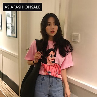 ASIAFASHIONSALE เกาหลีฤดูร้อนรอบคอใหม่ของผู้หญิง  หลวมเสื้อยืดแขนสั้น