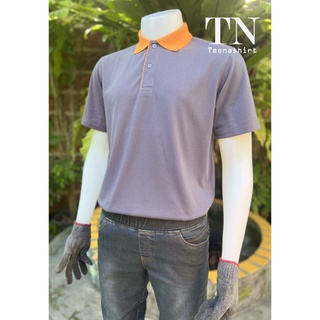 TNP fashion เสื้อโปโล สีเทาปกส้ม สาบส้ม เนื้่อผ้า LC Cotton ลาครอส คอปก แขนปล่อย (ชาย)