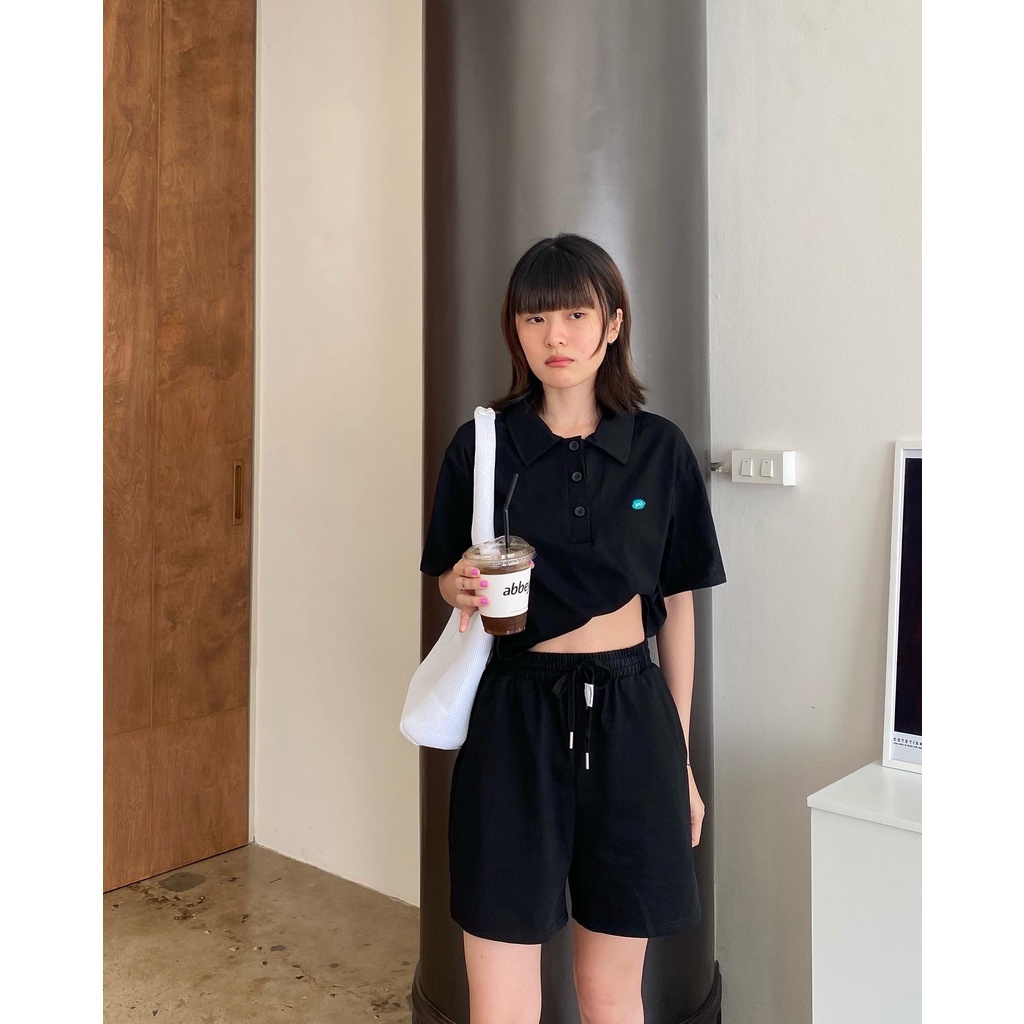 chuuchop-พร้อมส่ง-c7718-potato-chips-set-ชุดเซ็ตเสื้อโปโลครอปแขนสั้นและกางเกงขาสั้น-มี4สี