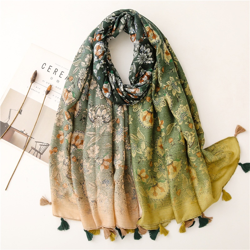 shenyue-ผ้าคลุมฮิญาบ-ผ้าพันคอ-ผ้าฝ้าย-พิมพ์ลายดอกไม้-ประดับพู่