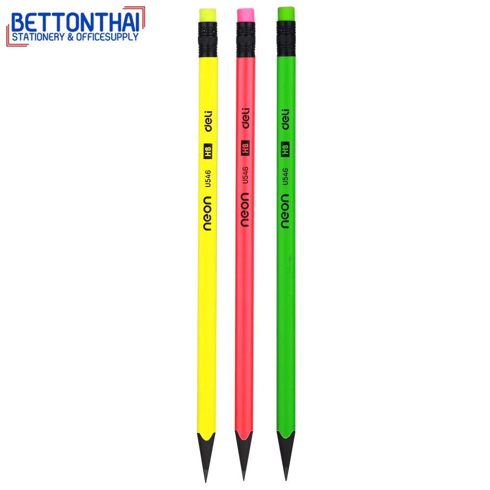 deli-u54600-graphite-pencil-ดินสอไม้hb-ทรง-3-เหลี่ยม-สีสันสดใสโดนเด่นด้วยสีนีออน-แพค-12-แท่ง-ดินสอ-สินสอhb-school