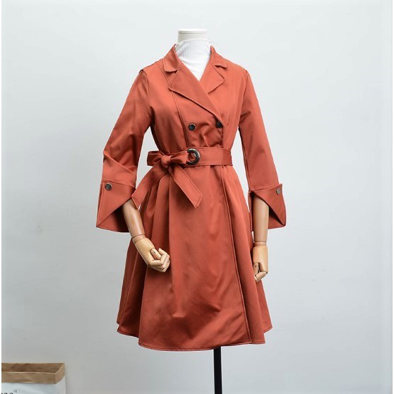 พร้อมส่ง-trench-coat-ผ้าดี-ทิ้งตัว-เนื้อผ้าเงามันสวย-ทรงกระโปรง-ติดกระดุมแป๊ะด้านหน้า