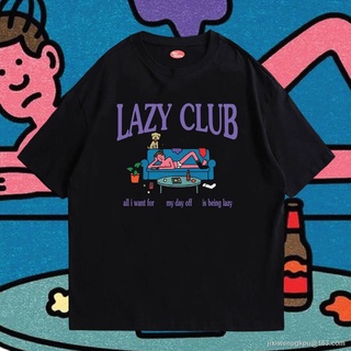CZH (🔥พร้อมส่ง🔥) เสื้อ LAZY CLUB ผ้าCotton 100% มีสองสี ทั้งทรงปกติและโอเวอร์ไซส์ S M L