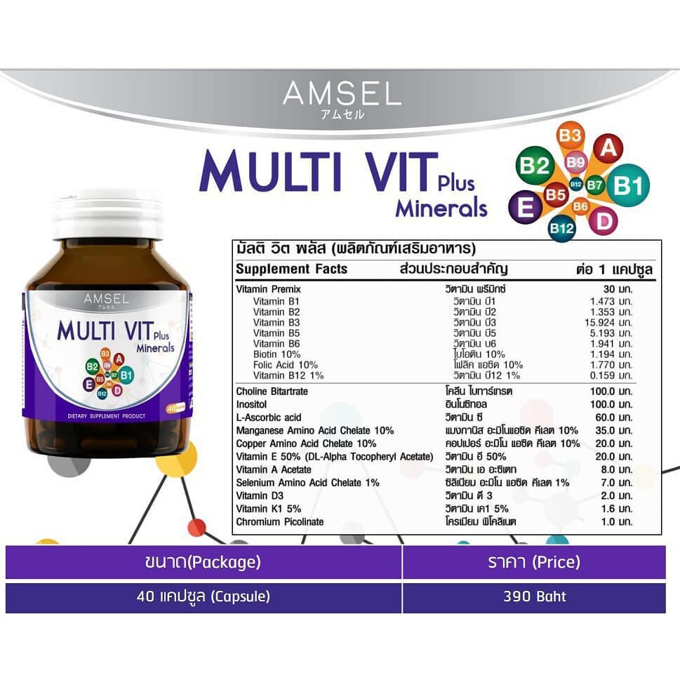 amsel-multi-vit-plus-minerals-40-เม็ด-แอมเซล-วิตามินรวม-บำรุงสมอง-ลดอาการอ่อนเพลีย