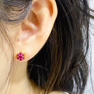 ต่างหูพลอยดอกทับทิมแดงน่ารัก ขนาดเล็ก5mm. ต่างหูทองชุบ [N154] ต่างหูพลอย ต่างหูเพชร