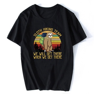 Sloth Hiking Team We Will Get There Funny Vintage Men T-Shirt Harajuku Streetwear Funny Vogue Aesthetic Cotton Men Black