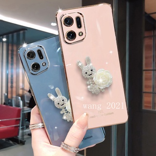 2022 New Offer Phone Case เคส OPPO Find X5 Pro 5G A96 A76 A16e A16k 4G Casing Luxury Elegant White Camellia Rhinestone Rabbit Soft Case Back Cover เคสโทรศัพท