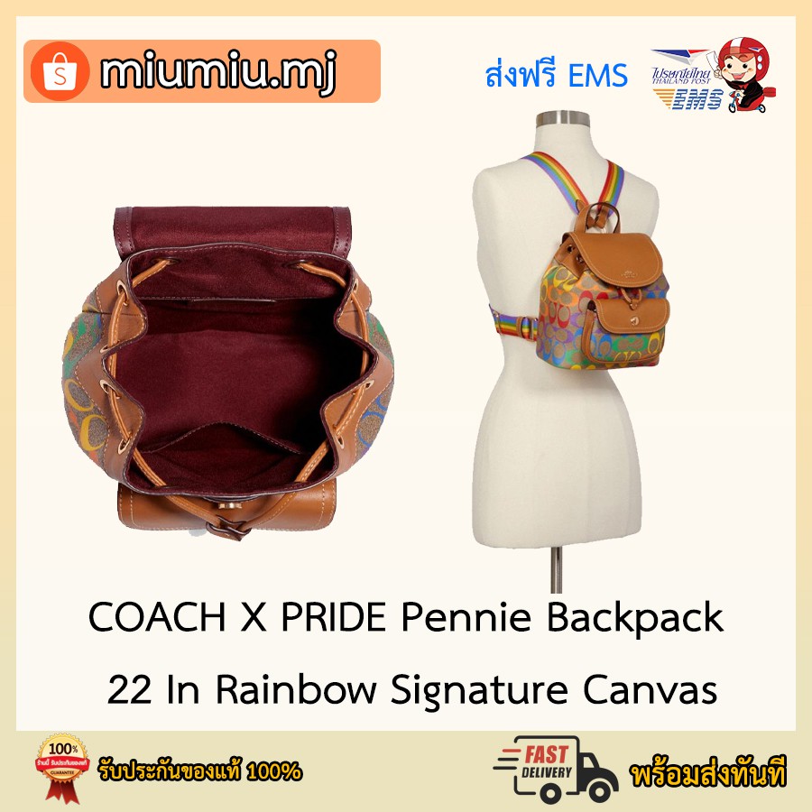 Coach Pennie Backpack 22 In Rainbow Signature Canvas