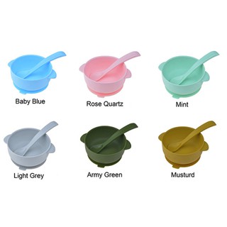 ชามซิลิโคน ดูดโต๊ะ พร้อมฝาปิดซิลิโคนใส แถมฟรี ช้อนซิลิโคน สีเดียวกัน