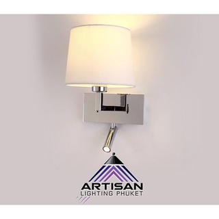 โคมไฟติดผนังอ่านหนังสือมีโป๊ะ Mounted Wall Reading Bedside lamp with fabric shade (WA-286-RD-6317-CH)