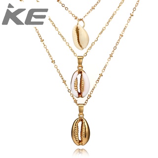 Jewelry Geometric shell conch inlaid gold-rimmed ball three-pendant necklace clavicle chain fo