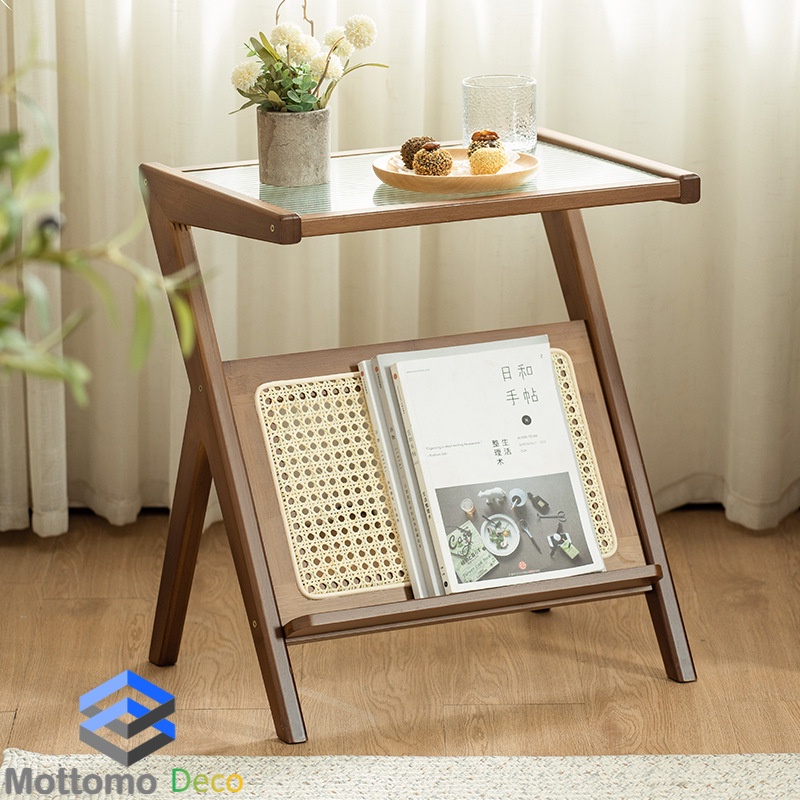 ภาพหน้าปกสินค้าMOTTOMO Luxury Modern Solid Bamboo Coffee Table with Woven and Moru Glass Top โต๊ะข้างเตียง โต๊ะกาแฟ สไตล์มินิมอล จากร้าน mottomodeco บน Shopee