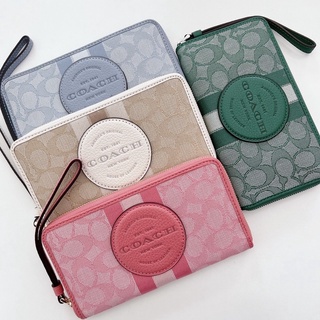 พร้อมส่ง แท้ 🇺🇸💯% New Coach กระเป๋าสตางค์ ใบยาว DEMPSEY LARGE PHONE WALLET IN SIGNATURE JACQUARD WITH STRIP C9073/C4110