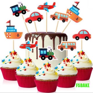 [FSBAKE] ท็อปเปอร์ท็อปเปอร์ ลายการ์ตูนรถยนต์ 10 ชิ้น สําหรับเด็ก งานเลี้ยงวันเกิด KCB