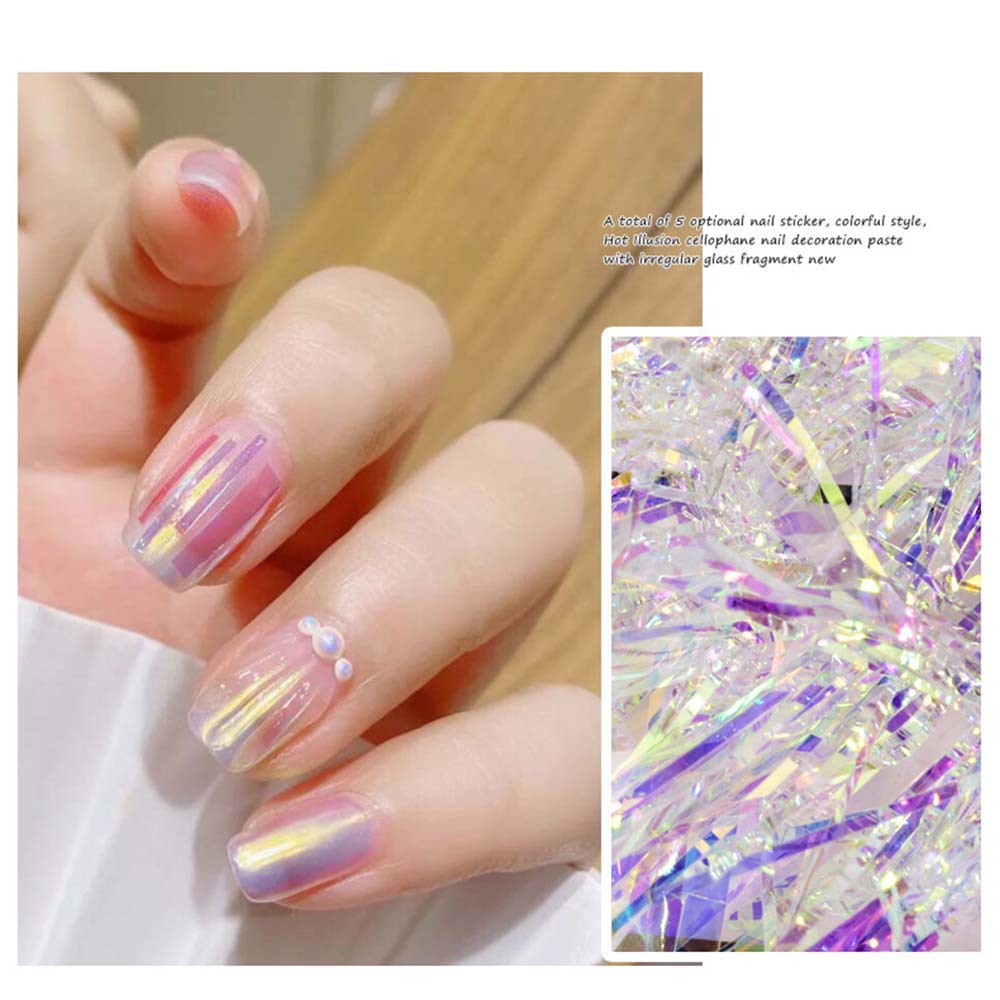 ahour-irregular-aurora-cellophane-fragments-colorful-nail-stickers-nail-foil-film-gradient-mirror-glitter-decal-diy-irregular-strip-candy-paper-laser-manicure-tools-transfer-paper