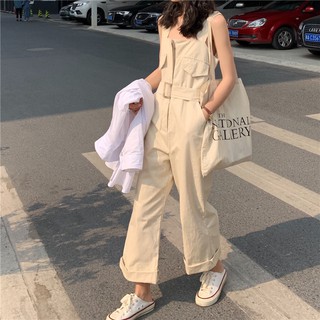 ภาพขนาดย่อของสินค้าพร้อมส่ง jumpsuit จั๊มสูทขายาว + เข็มขัด สไตล์เกาหลีน่ารักมากๆ