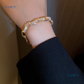 Fancy สร้อยข้อมือ โลหะ ประดับคริสตัล เพทาย ลูกบาศก์ ลูกบาศก์ หรูหรา ปรับได้ เครื่องประดับ สําหรับผู้หญิง คู่รัก