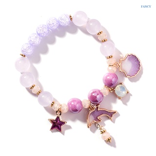 Fancy เกาหลี 1 ชิ้น หวาน หางปลาวาฬ คริสตัล ลูกปัด สร้อยข้อมือ เด็กผู้หญิง ยืดหยุ่น กําไลข้อมือ ของขวัญ