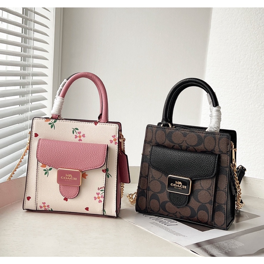 กระเป๋าสะพาย-ขาวชมพูลายดอก-6-5-นิ้ว-coach-c7599-coach-mini-pepper-crossbody-with-heart-petal-print